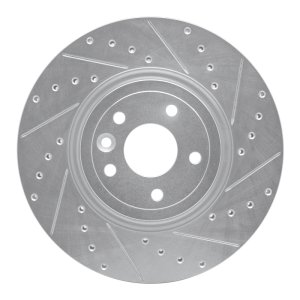 Jaguar XF Brake Rotor (1) - Front Right - R1 Concepts - Drilled & Slotted - Silver - `17-`20